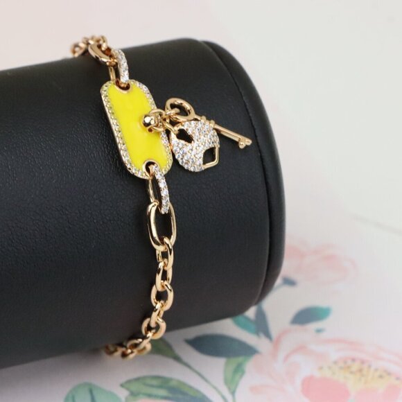"Rose Gold Bracelet with Yellow Charm and Crystal Lock & Key, XPBL0890 - Picture 9 of 12